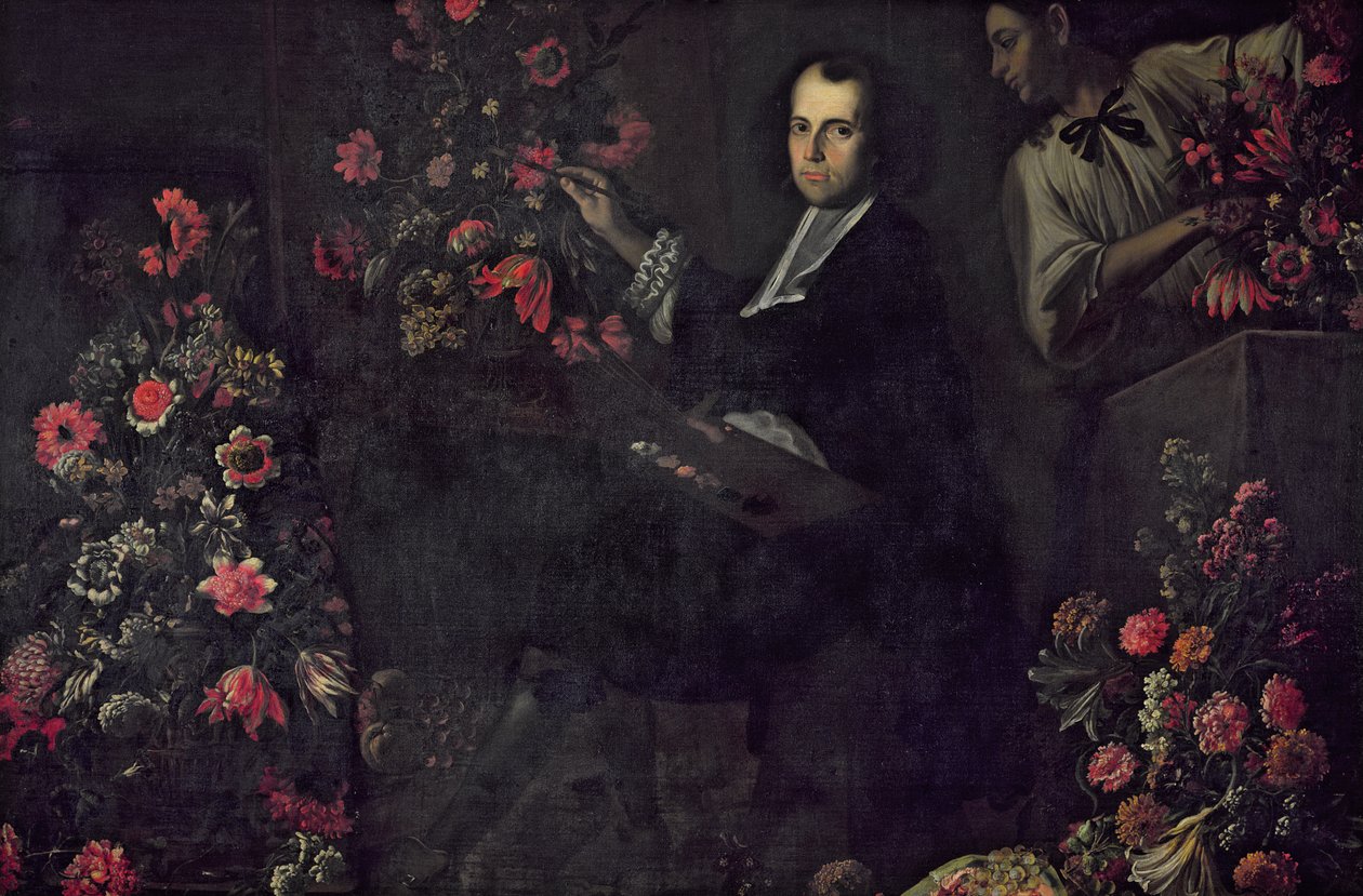 Auto-retrato com um empregado, c.1650 de Mario dei Fiori