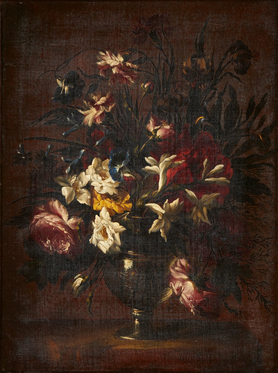 Uma natureza morta de flores em um vaso de vidro (óleo sobre tela) de Mario (attr.to) Nuzzi