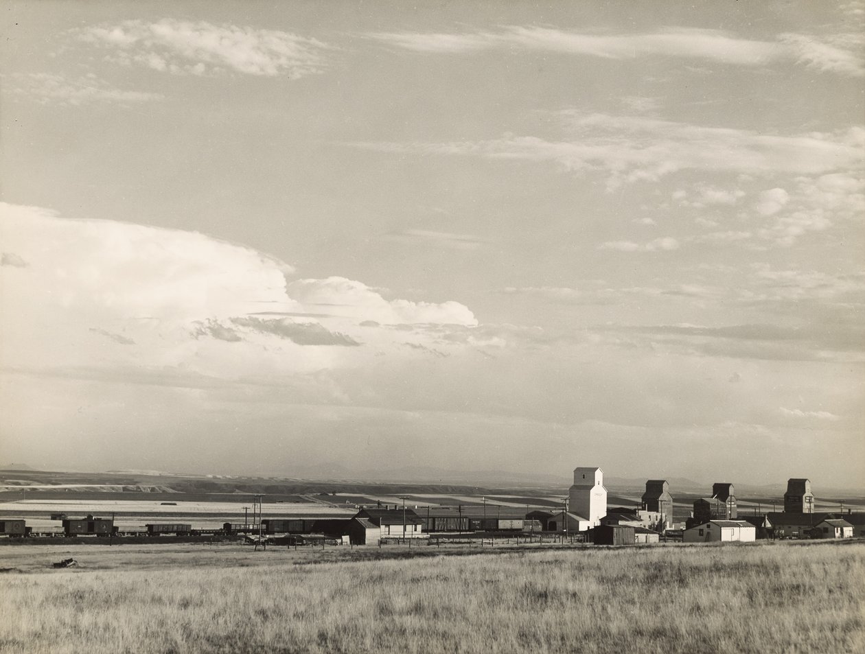 Elevadores de cereais no Midwest, "Breadbasket of U.S." / Grandes Planícies, Carter, Montana de Marion Post Wolcott