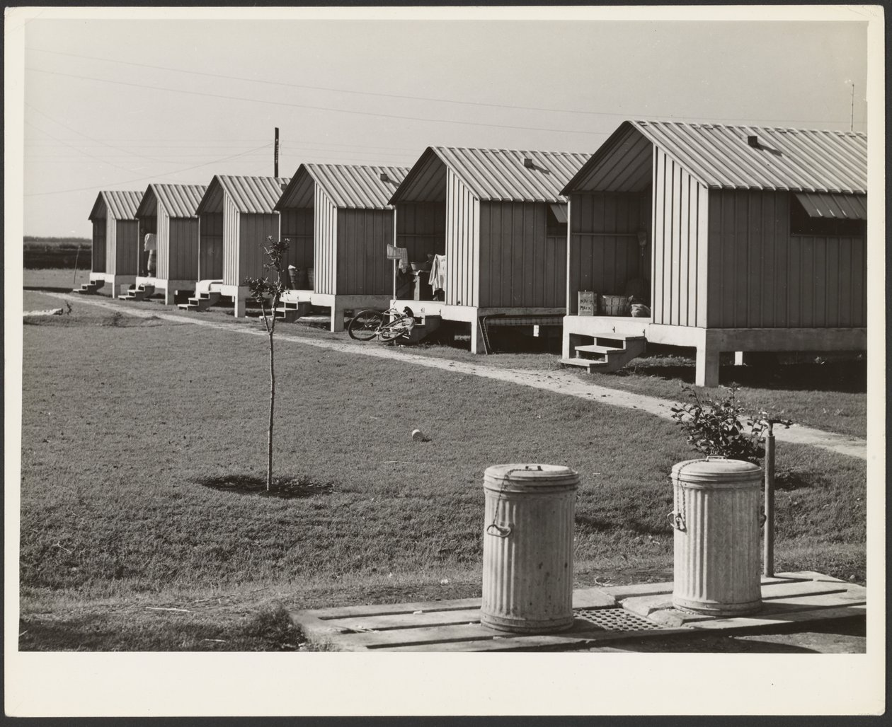 Alojamento para colhedores de legumes migratórios, campos de trabalho de Osceola, construído pela FSA, Belle Glade, Florida de Marion Post Wolcott