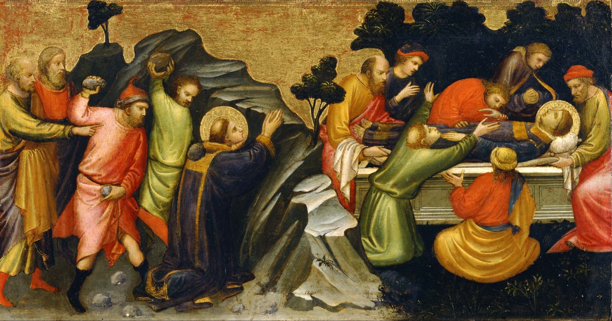 Japonês: n:: n Painel Predella Representando a lenda de St. Stephen: O apedrejamento de Santo Estêvão O enterro de Santo Estevão de Mariotto di Nardo