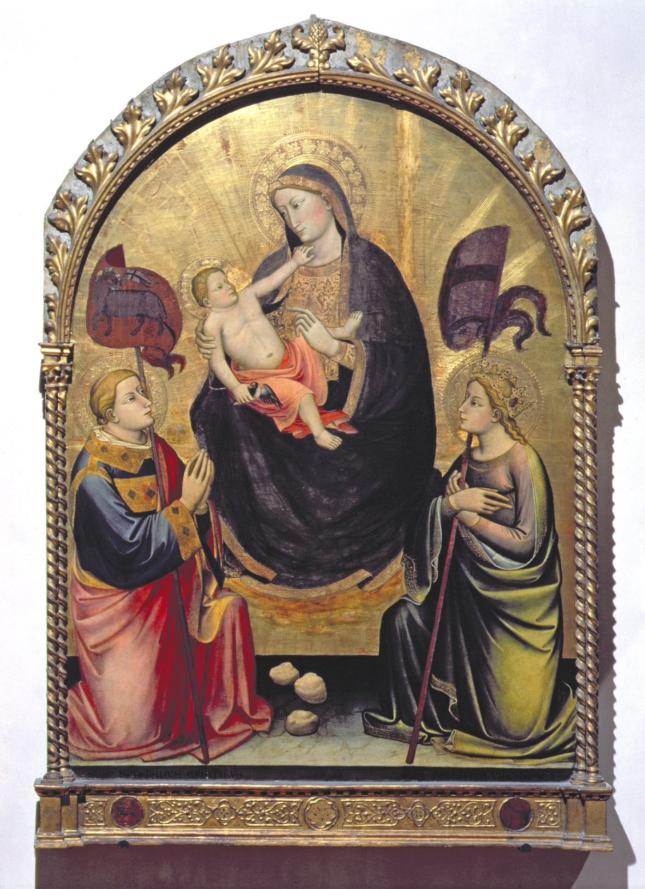 Madonna e criança com Santo Estevão e Santa Úrsula (têmpera no painel) de Mariotto di Nardo
