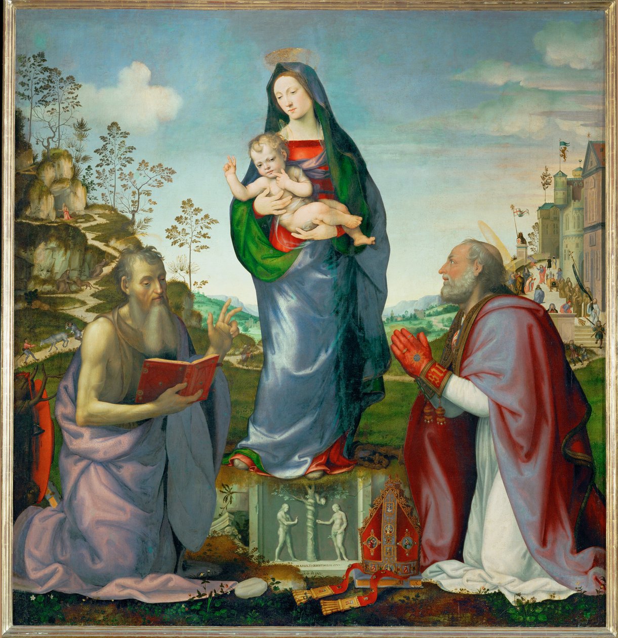 São Jerónimo e São Zenóbio adorando o Menino Jesus ... de Mariotto Albertinelli