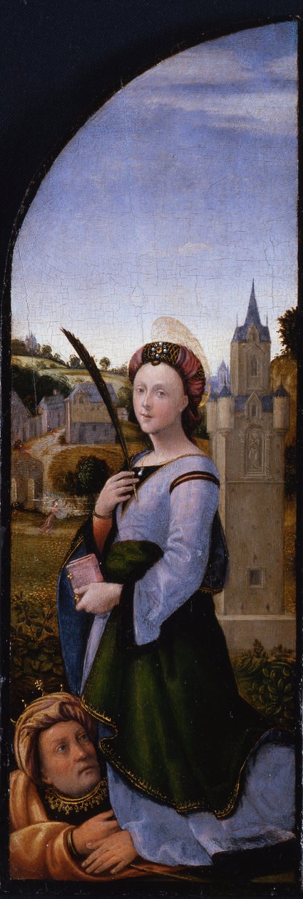 Tríptico: Santa Bárbara e seu pai Dioscurus, 1500 de Mariotto Albertinelli