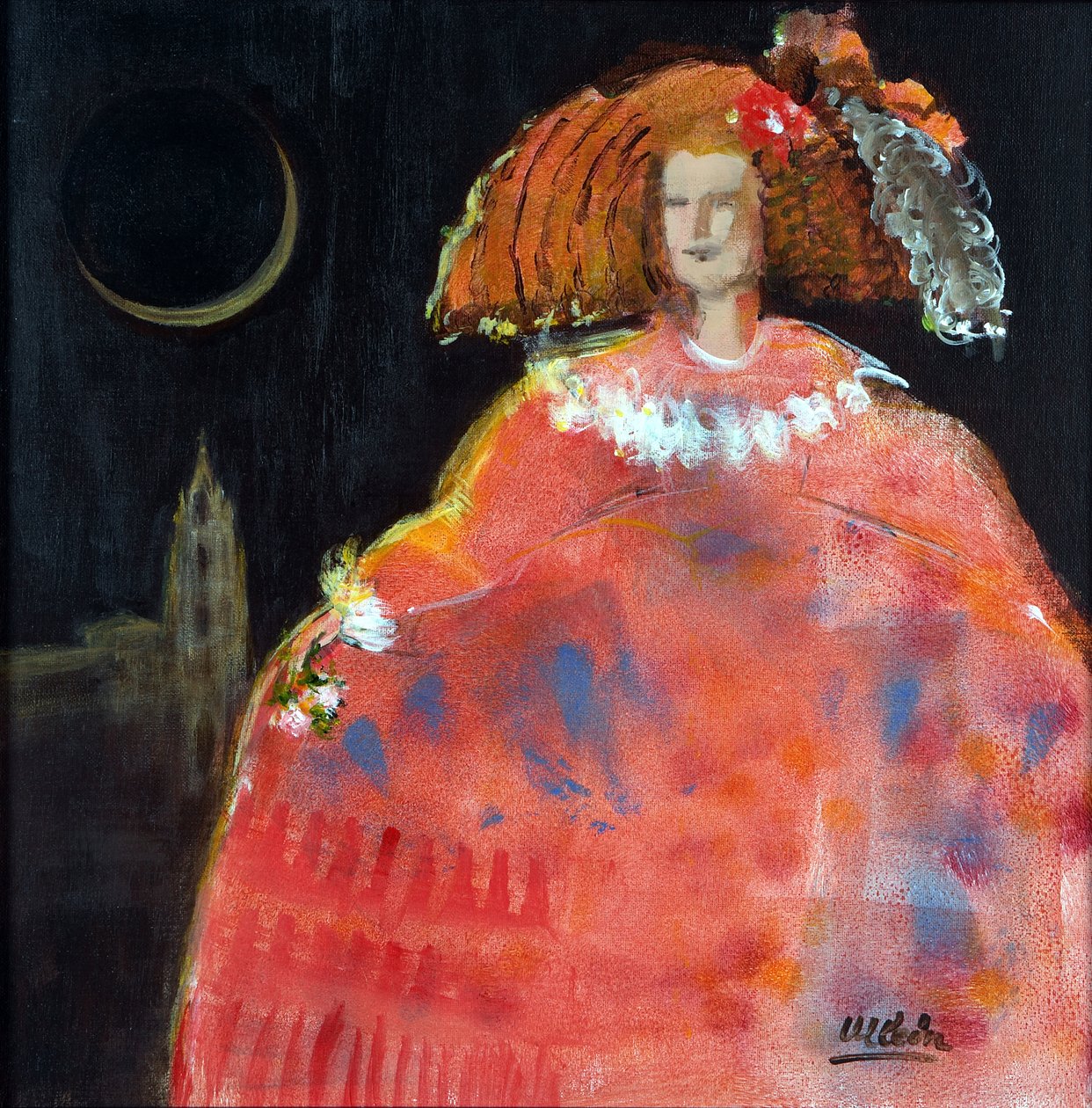 Menina e Catedral (óleo e acrílico sobre tela) de Marisa Leon