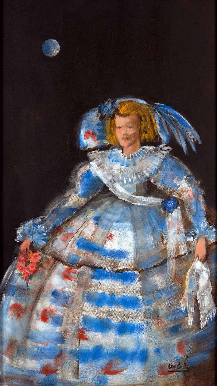 Menina com Lua Azul (óleo e acrílico sobre tela) de Marisa Leon