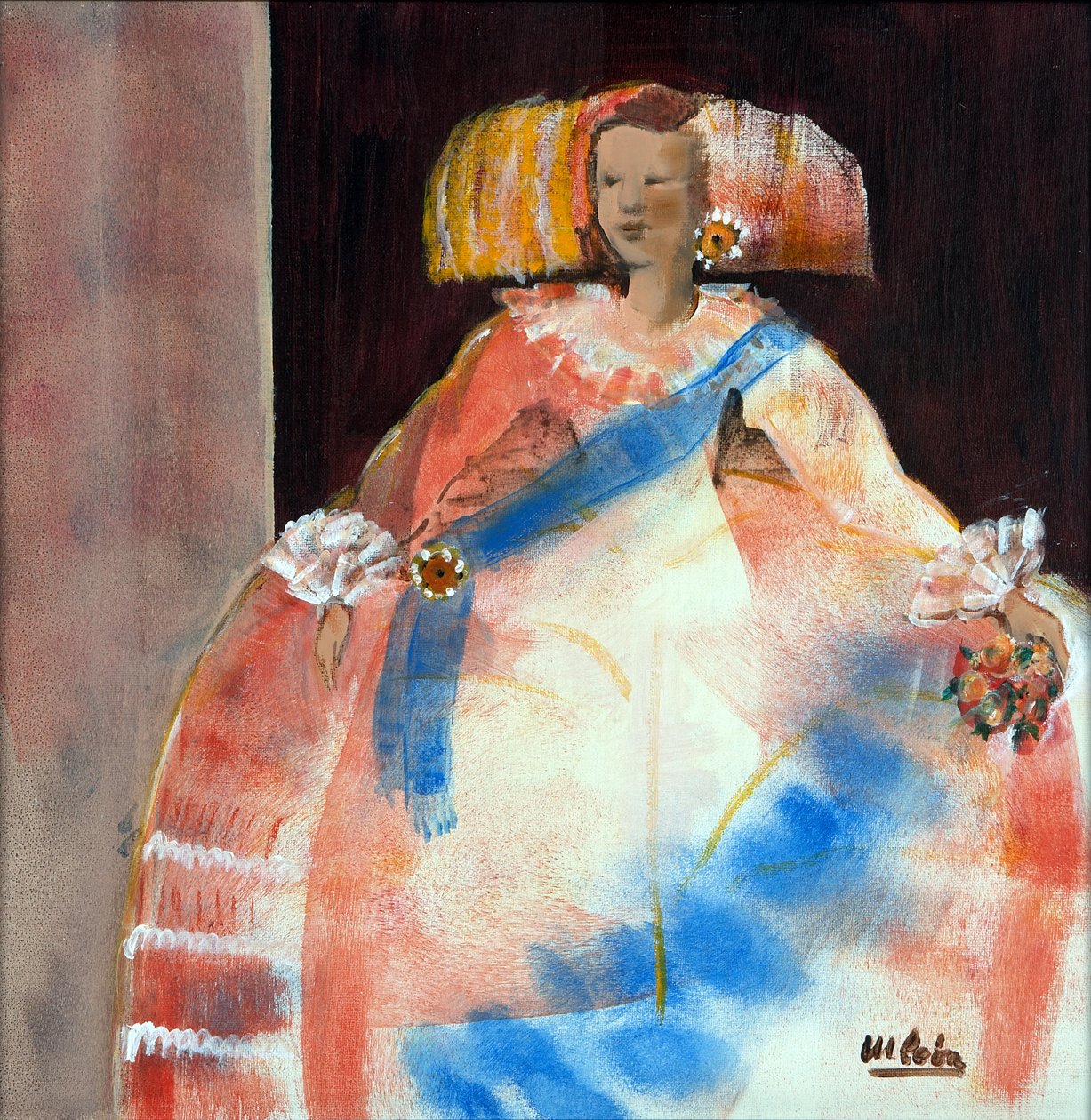 Menina com Sash and Flower (óleo e acrílico sobre tela) de Marisa Leon