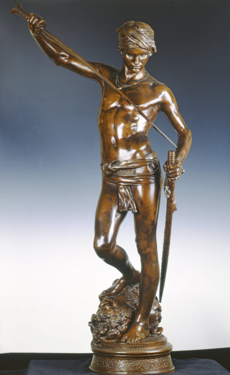 Davi com cabeça de Golias, c.1872 (bronze com pátina marrom escura) de Marius Jean Antonin Mercie