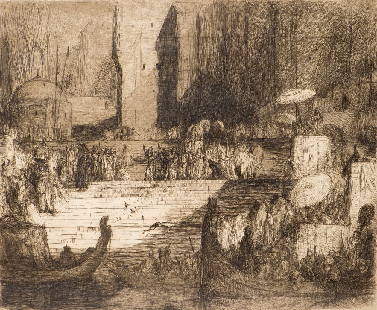 Cerimónia funerária no Ganges (gravura) de Marius Alexander Jacques Bauer