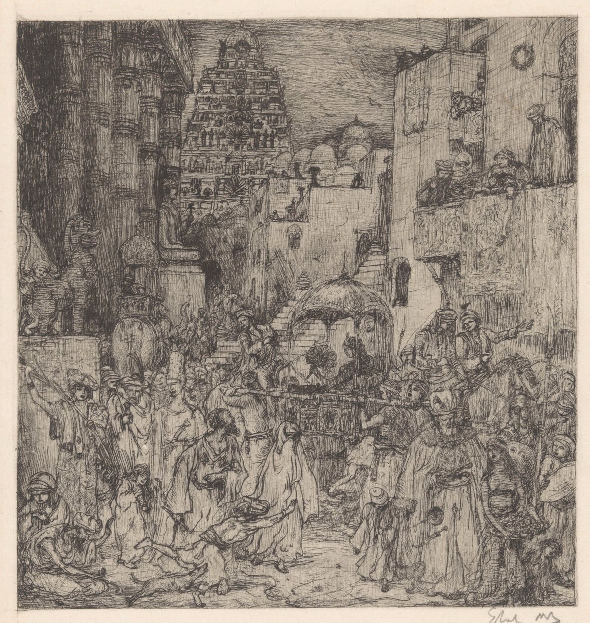 A multidão encheu as ruas com alegria grave de Marius Bauer (signed by artist)