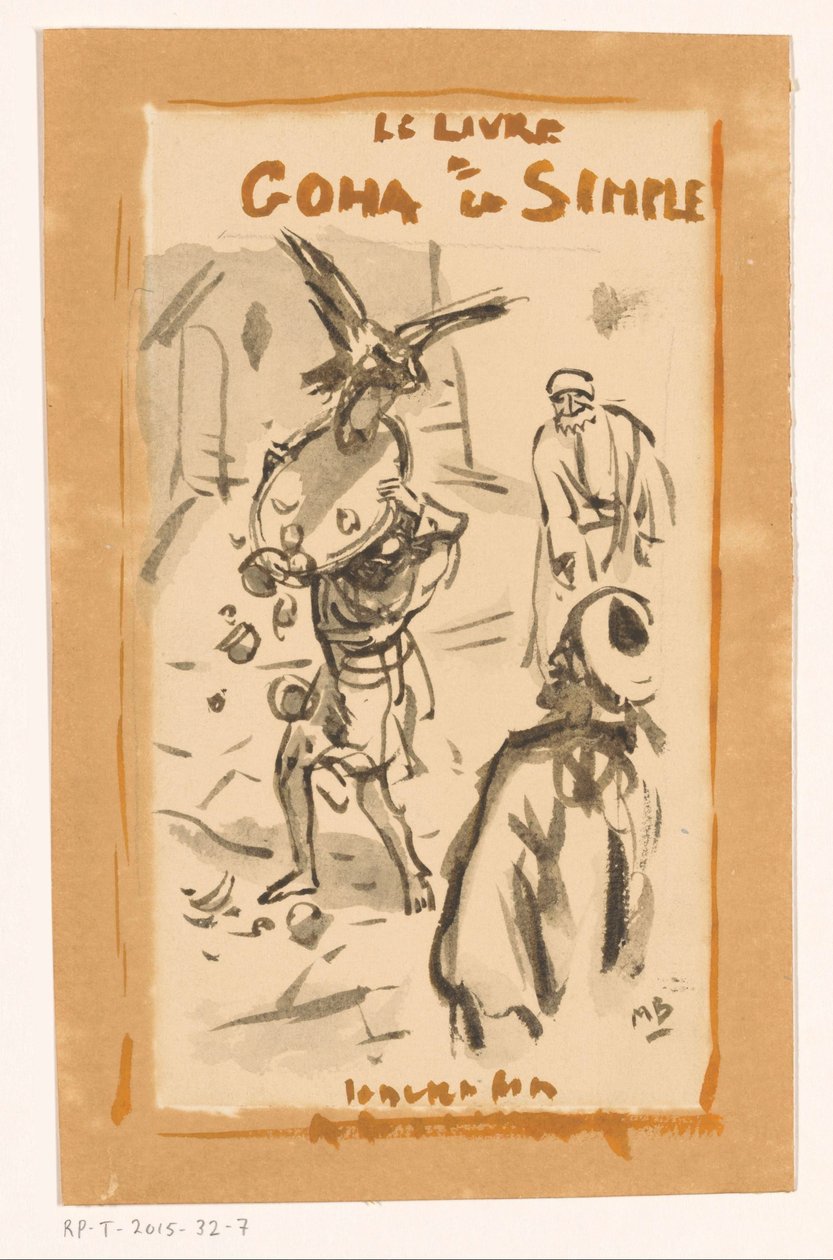Homem com bandeja atacado por uma ave de rapina
Le livre Goha le Simple (título sobre o objecto) de Marius Bauer (signed by artist)