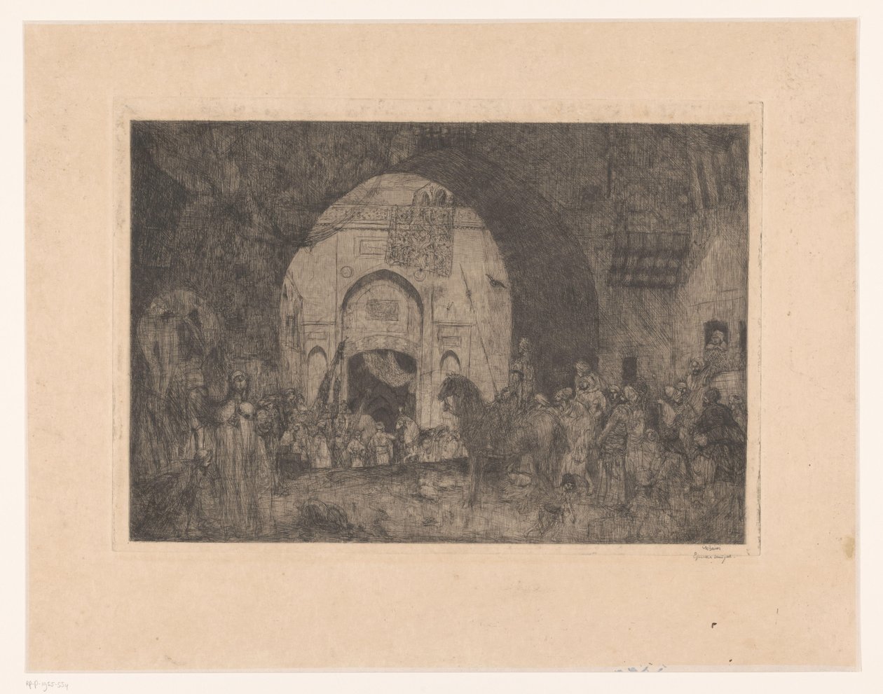 Cavaleiros e pessoas de Leste num portão de Marius Bauer (signed by artist)