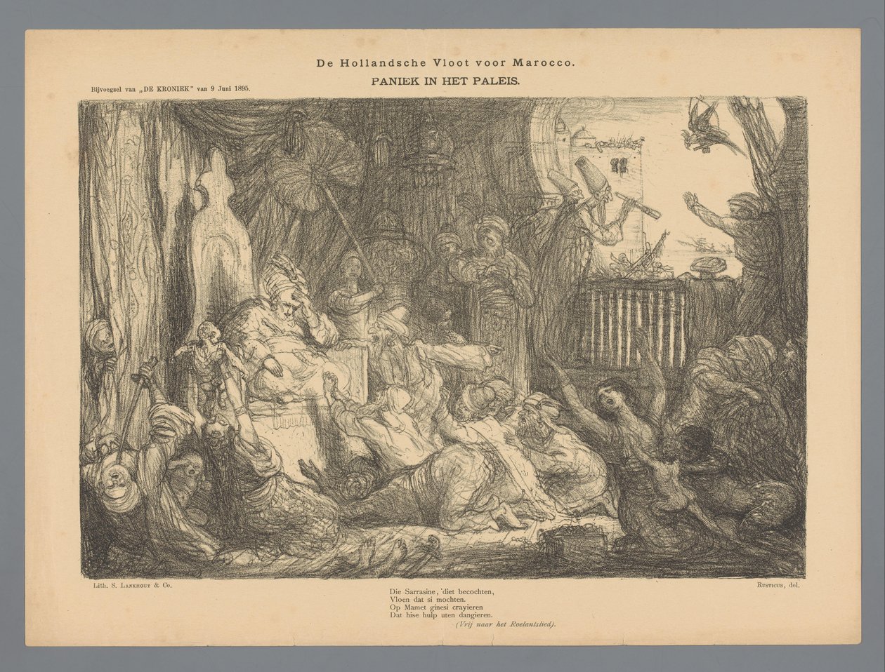 A frota holandesa para Marrocos. Pânico no palácio (título no objeto) de Marius Bauer