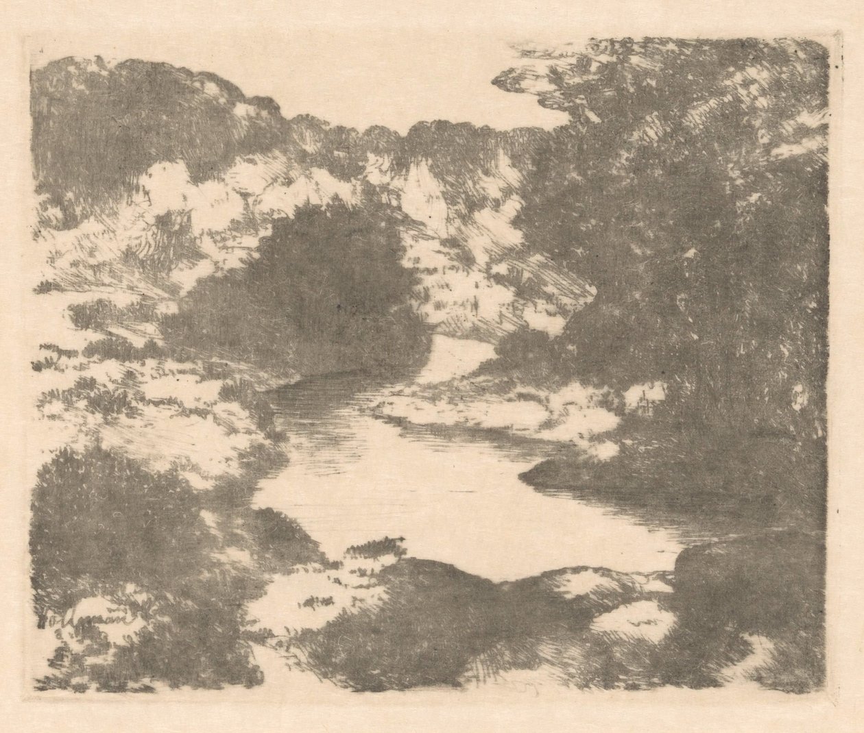 Paisagem montanhosa com rio de Marius Holleman