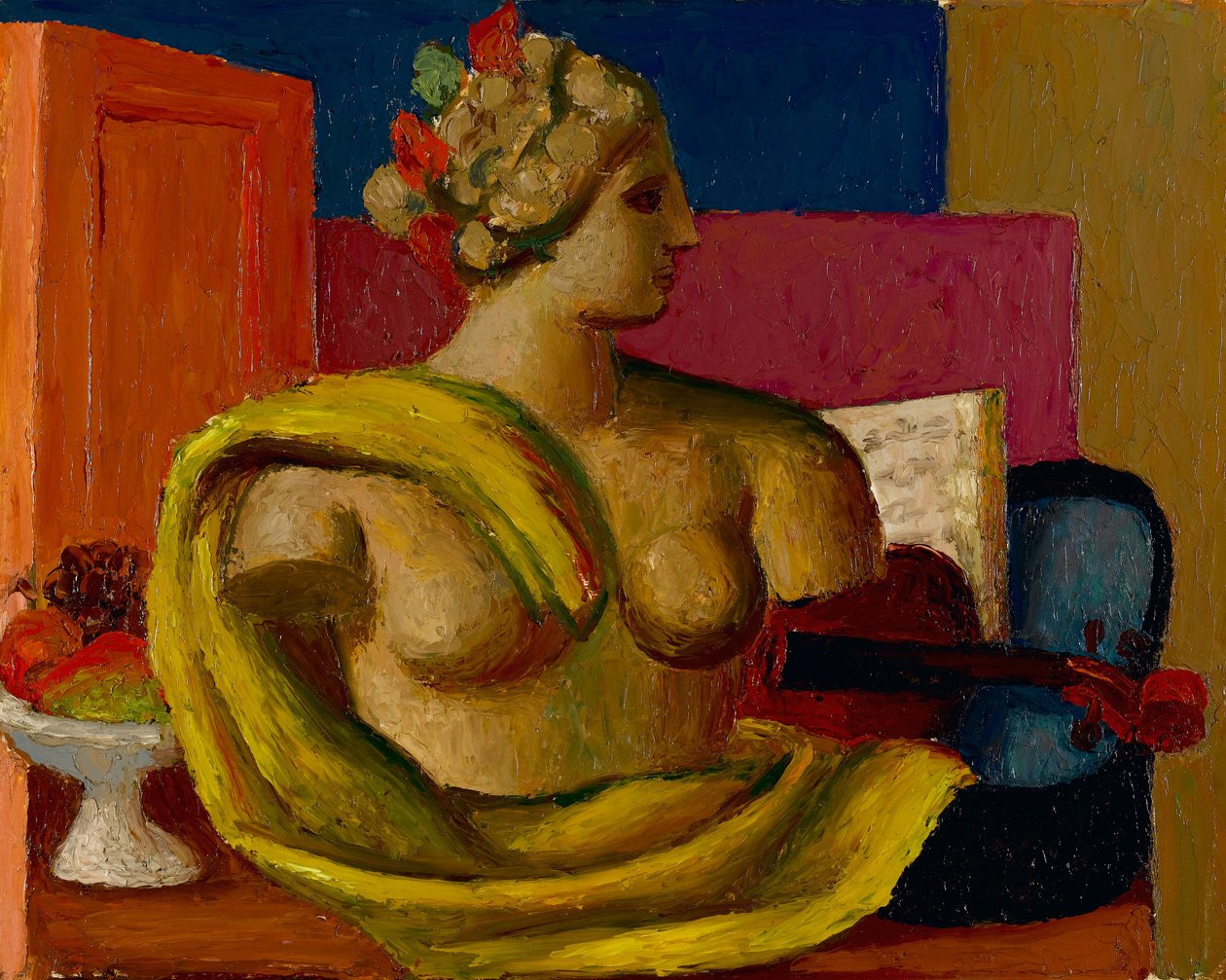 Violino e Busto, c.1934 (óleo no moinho) de Mark Gertler