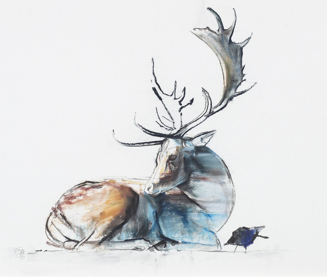 Buck and Bird, 2006 (carvão e conte no papel) de Mark Adlington