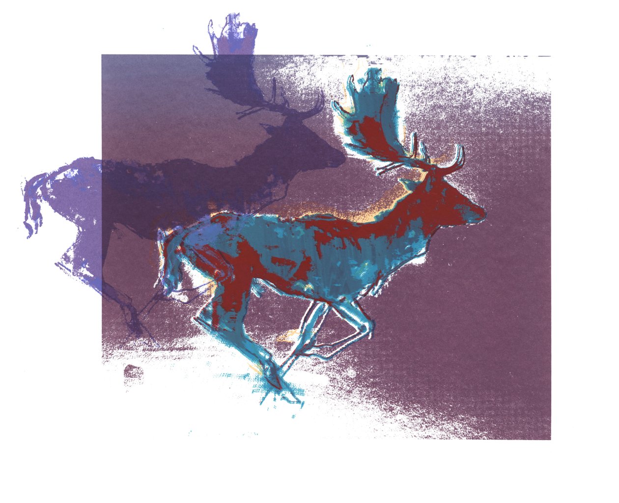 Fallow Bucks (bluered, roxo), 2015, (impressão da tela) de Mark Adlington