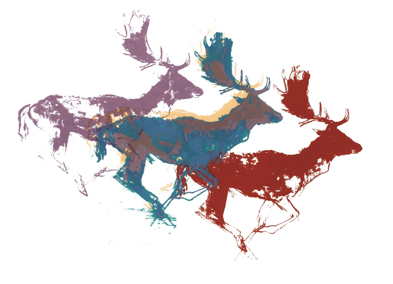 Fallow Bucks (três), 2015, (impressão da tela) de Mark Adlington