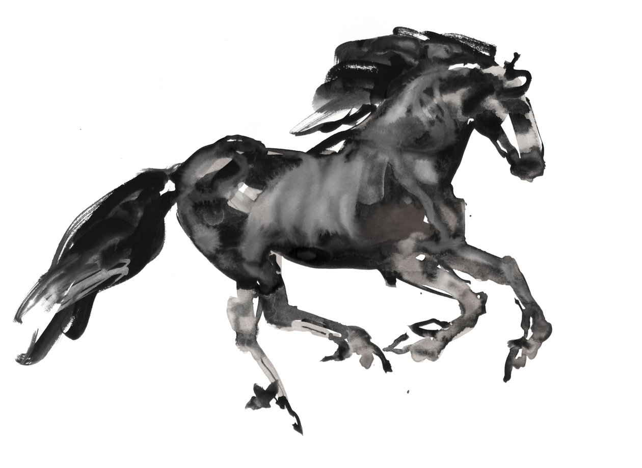 Galope, 2015, (tinta e aquarela sobre papel) de Mark Adlington