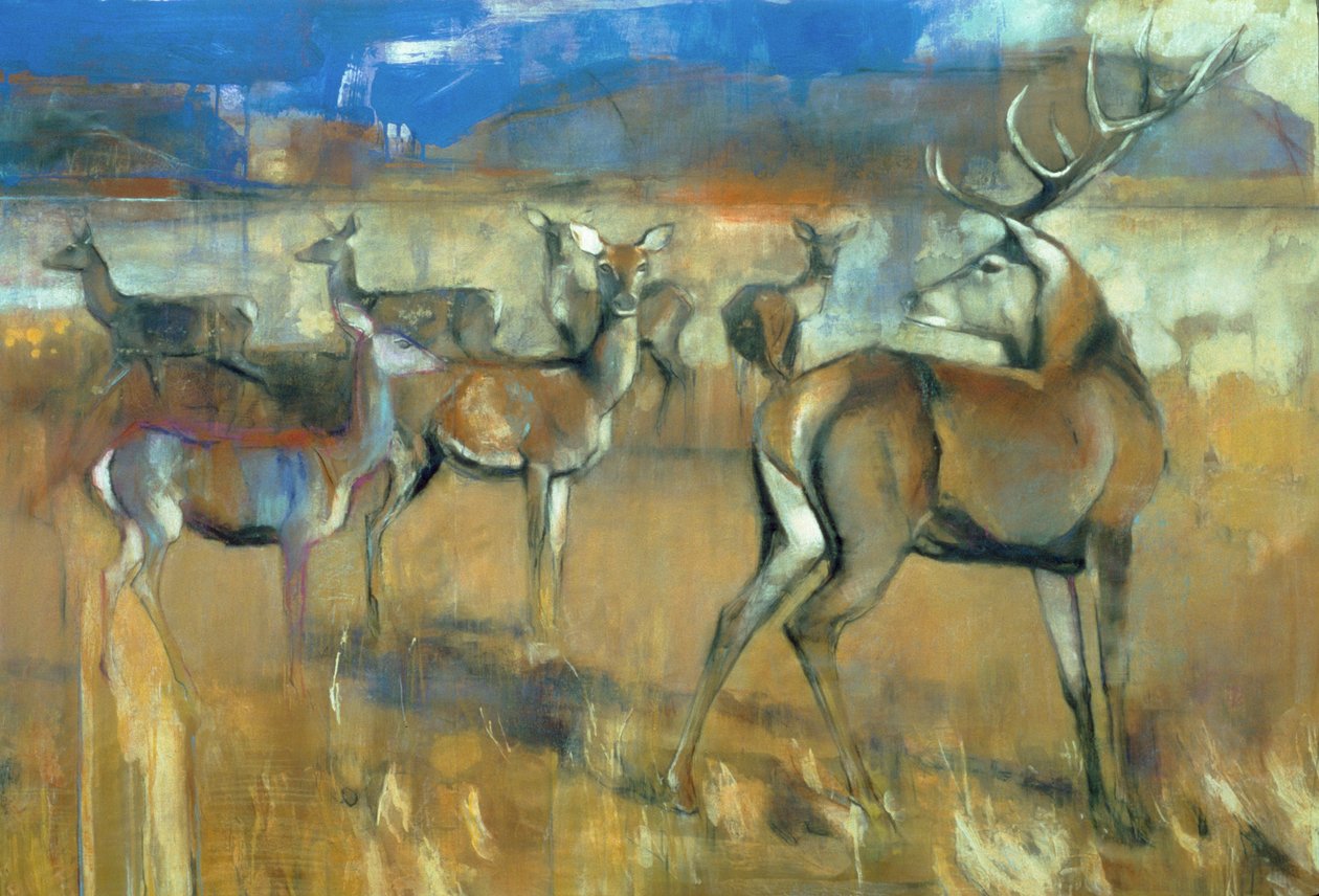 Gathering Deer, 1998 (mídia mista e colagem sobre papel) de Mark Adlington