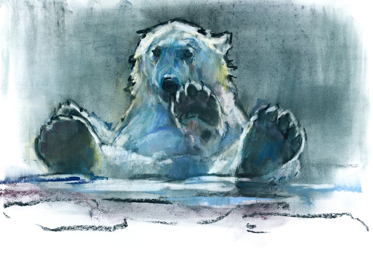 Banho de Gelo, 2016, (conté e pastel sobre papel) de Mark Adlington