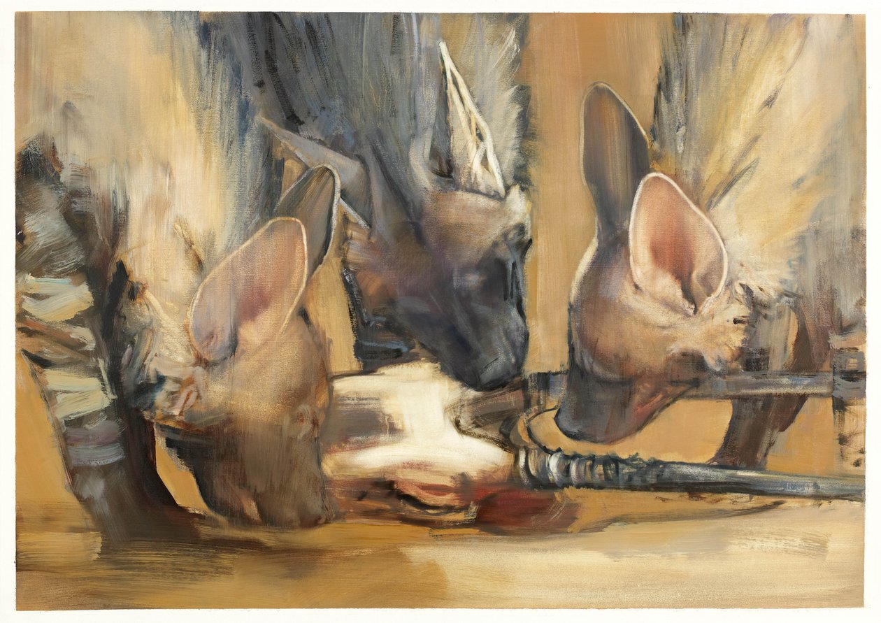 Pack Attack (Young Striped Hyaenas) (óleo sobre papel) de Mark Adlington