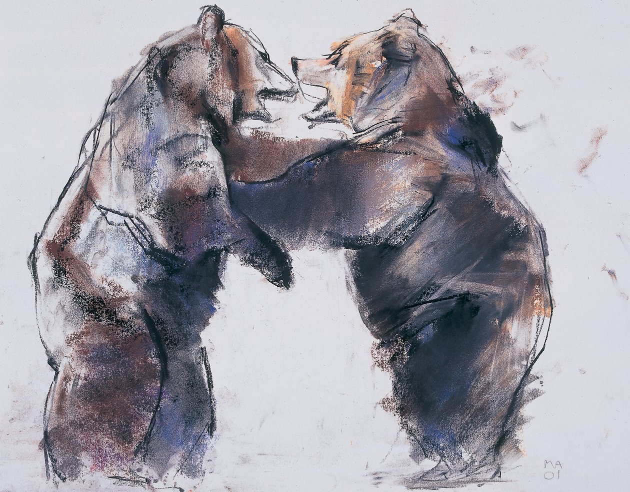 Playfight, 2001 (carvão e conte no papel) de Mark Adlington