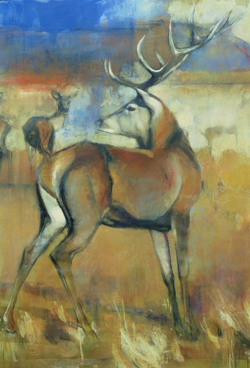 Red Stag, detalhe de Gathering Deer, 1998 mídia mista e colagem em papel detalhe de 117689 de Mark Adlington
