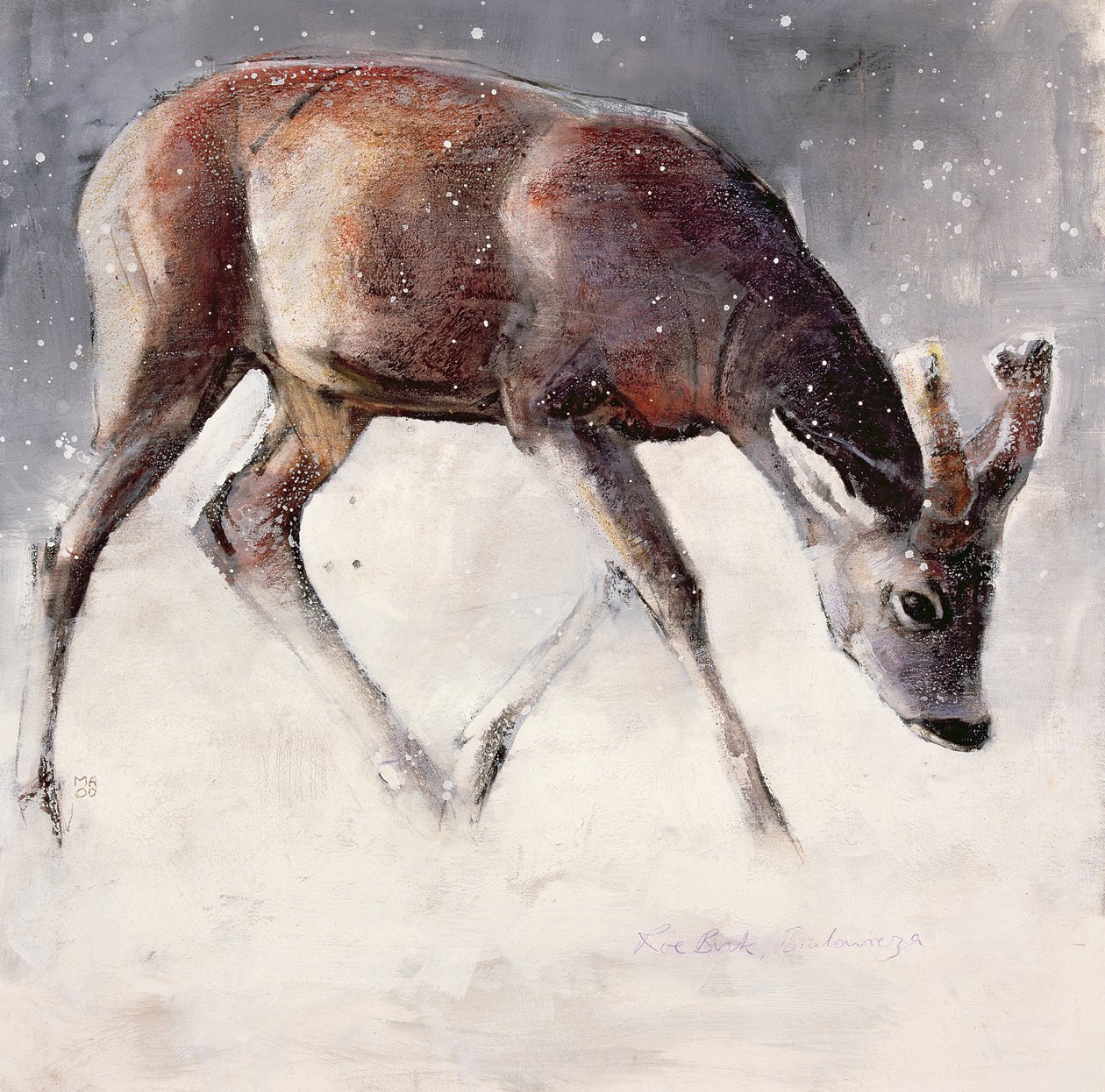 Roe Buck, Winter, 2000 (mídia mista no papel) de Mark Adlington