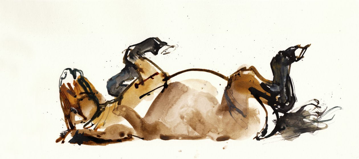 Rolling Horse (Przewalski), 2013 (tinta de aquarela, aquarela e guache) de Mark Adlington