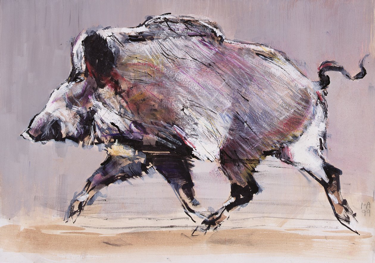 Running javali, 1999 (mídia mista no papel) de Mark Adlington