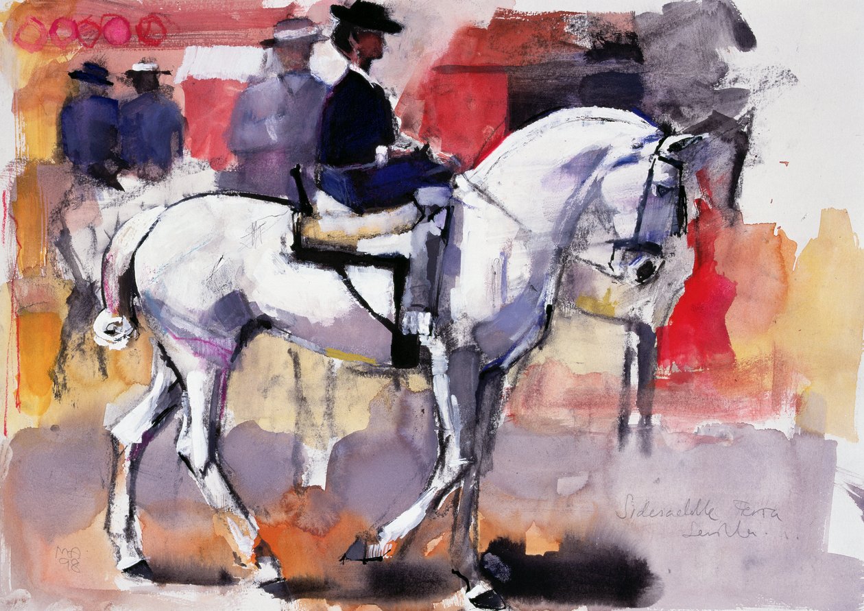Side-saddle na Feria de Sevilla, 1998 (mídia mista no papel) de Mark Adlington
