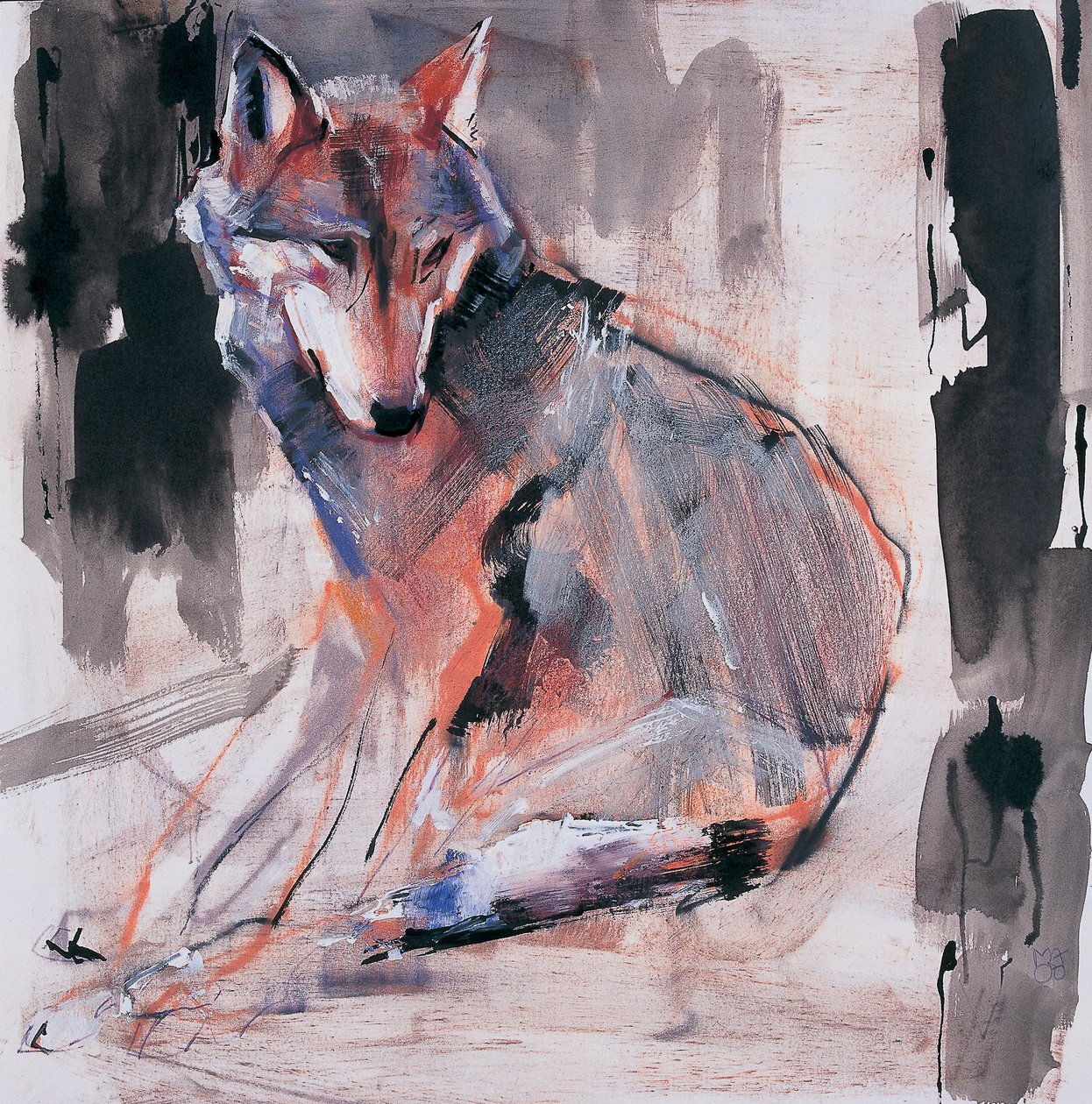 Lobo Sentado, 2000 (mídia mista no papel) de Mark Adlington