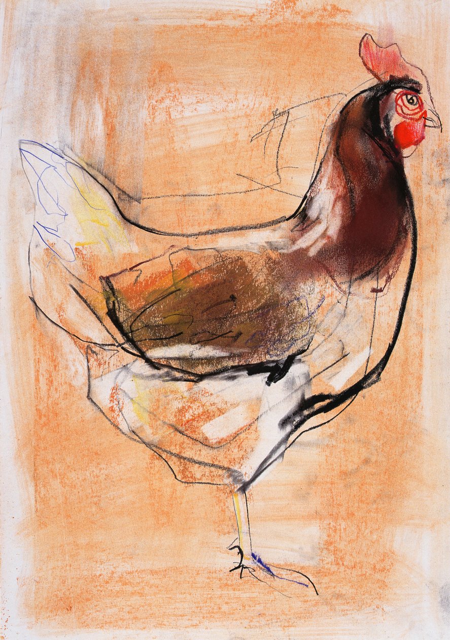 Standing Hen, 1998 (grafite, conte e carvão no papel) de Mark Adlington