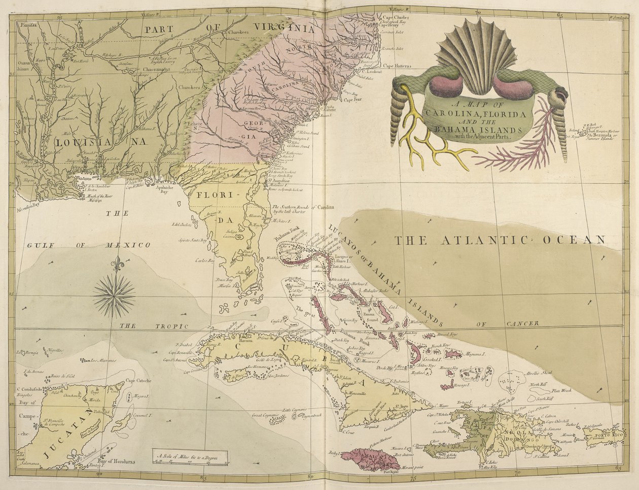 Um Mapa da Carolina, Flórida e das Ilhas Bahamas de Mark Catesby