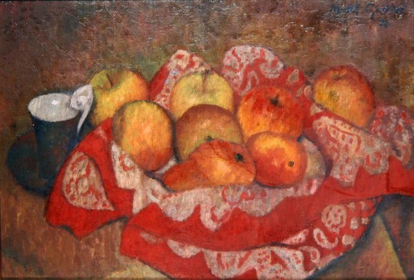 Maçãs e Pêras em Pano Vermelho de Mark Gertler