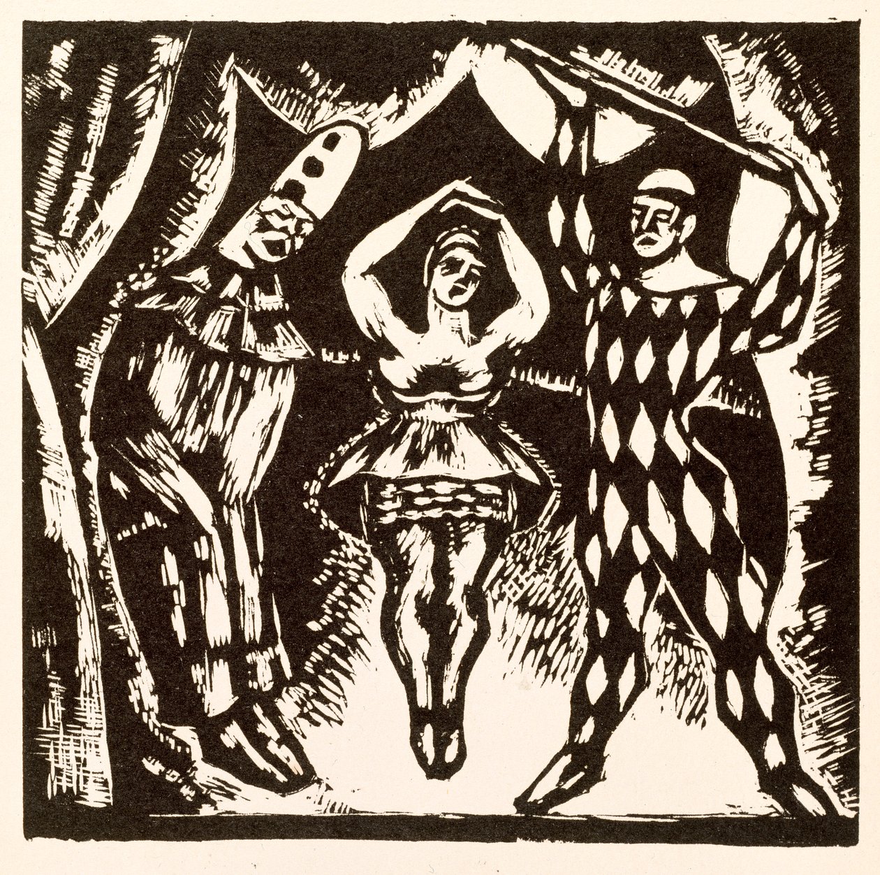 Arlequim, xilogravura por Roger Fry de Mark Gertler