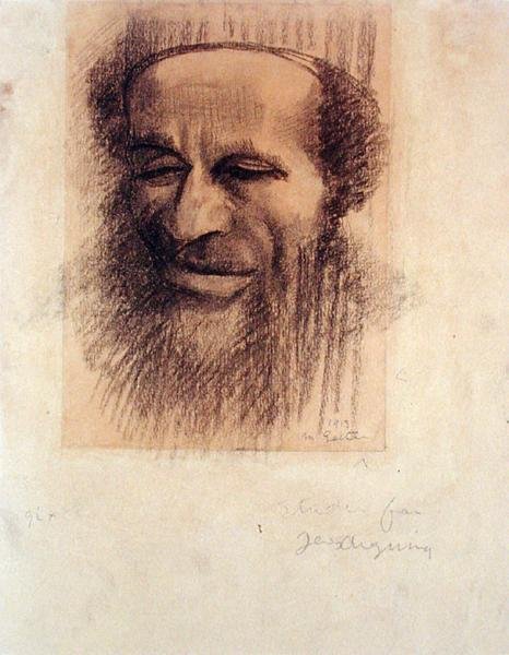 Cabeça de um Rabino, c.1910 (giz sobre papel de palha) de Mark Gertler