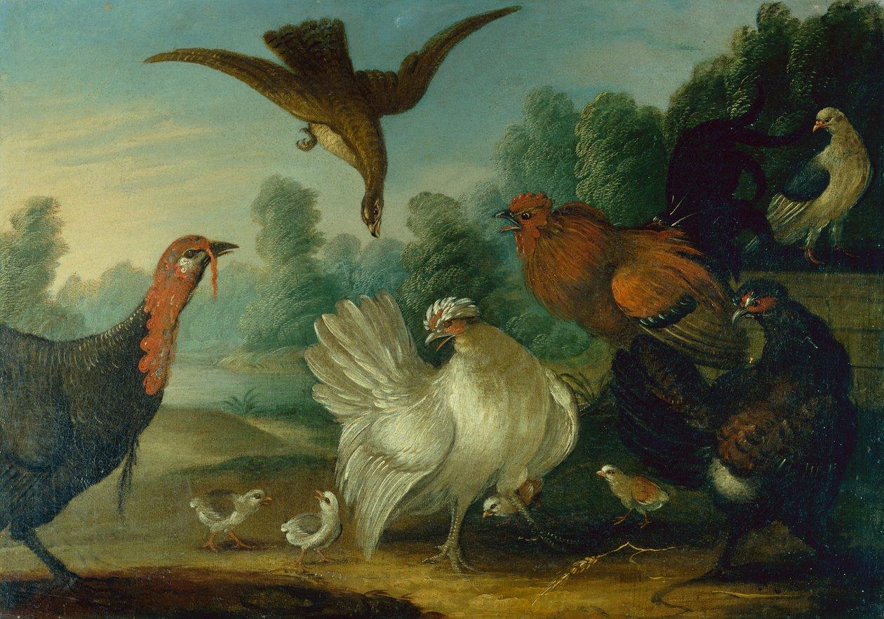 Aves em uma paisagem (óleo sobre tela) de Marmaduke Cradock