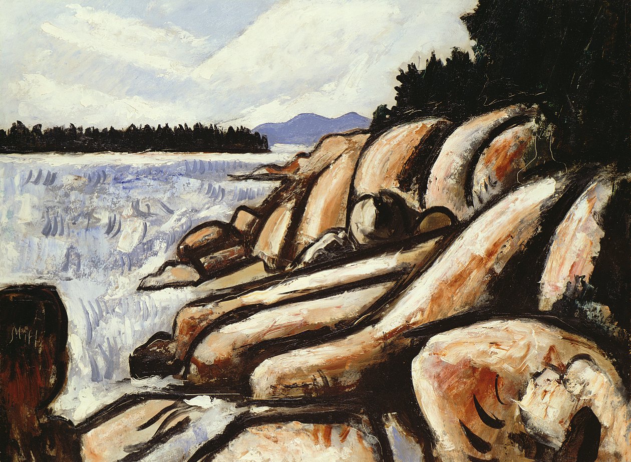 City Point, Vinalhaven, 1937-38 (óleo no tabuleiro da academia) de Marsden Hartley