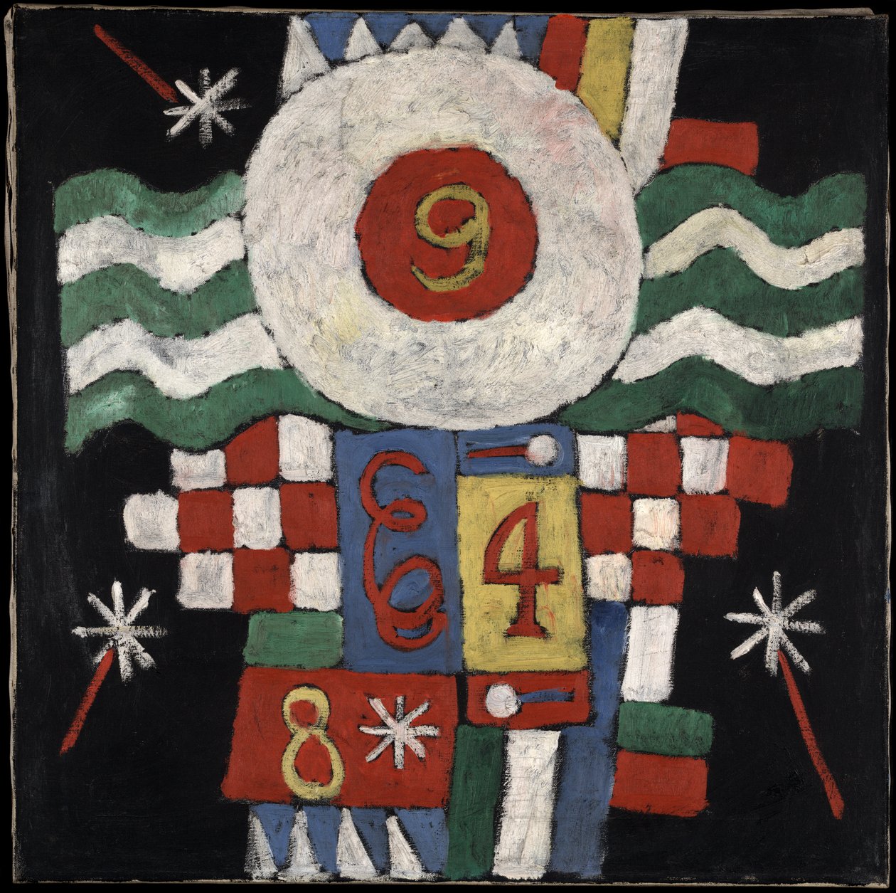 Colecção de Números, Desenhos e Cartas vistos por mim no início da guerra em Berlim, Militares na Natureza, c.1915 (óleo sobre tela) de Marsden Hartley
