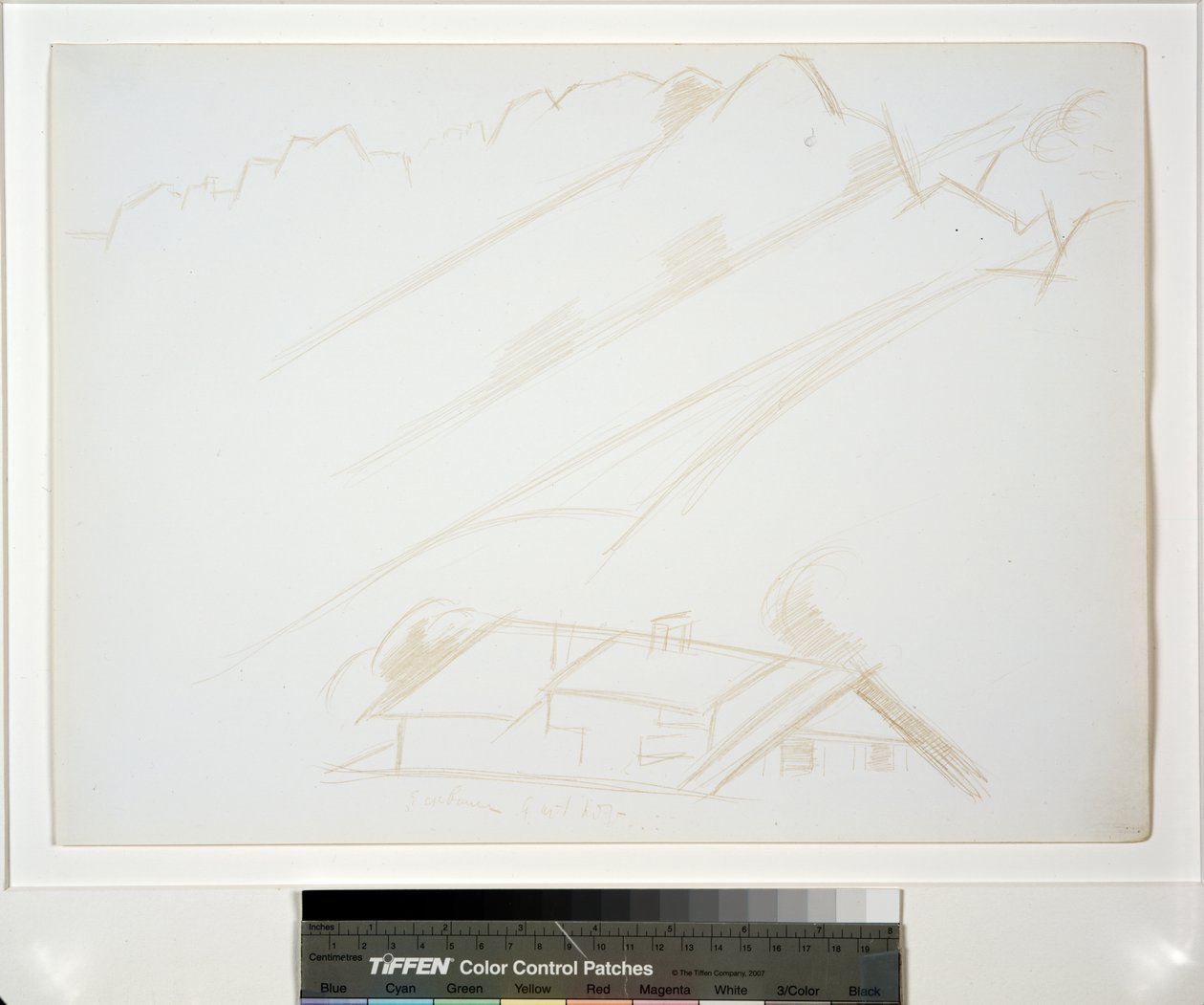 Paisagem de montanha, construção em primeiro plano de Marsden Hartley