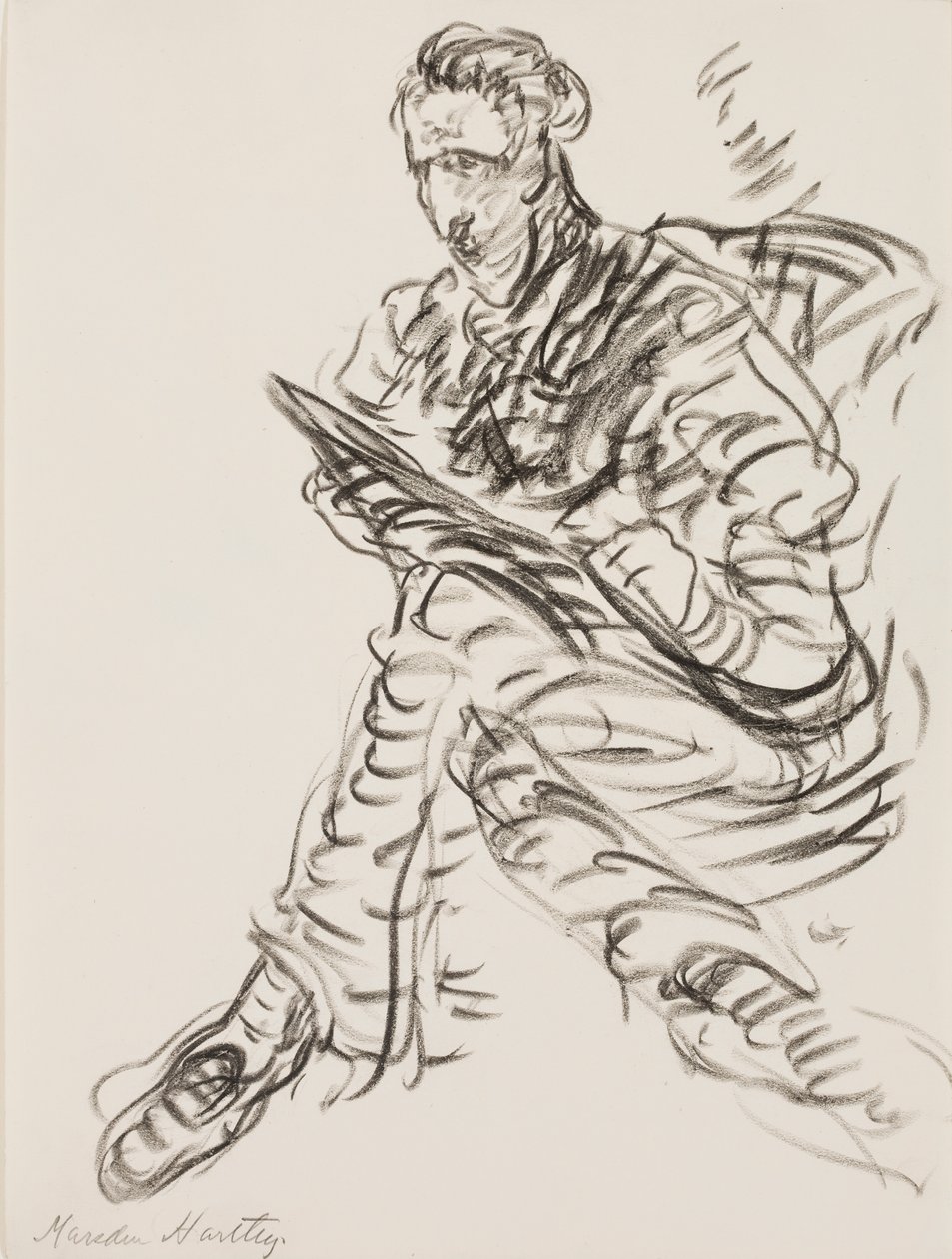 Auto-retrato como desenhista, c.1908 (lápis litográfico sobre papel) de Marsden Hartley