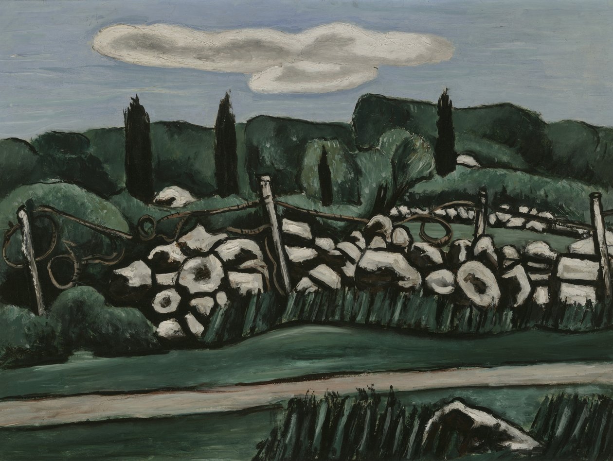 As últimas paredes de pedra, Dogtown, c.1936-37 (óleo no tabuleiro da academia) de Marsden Hartley