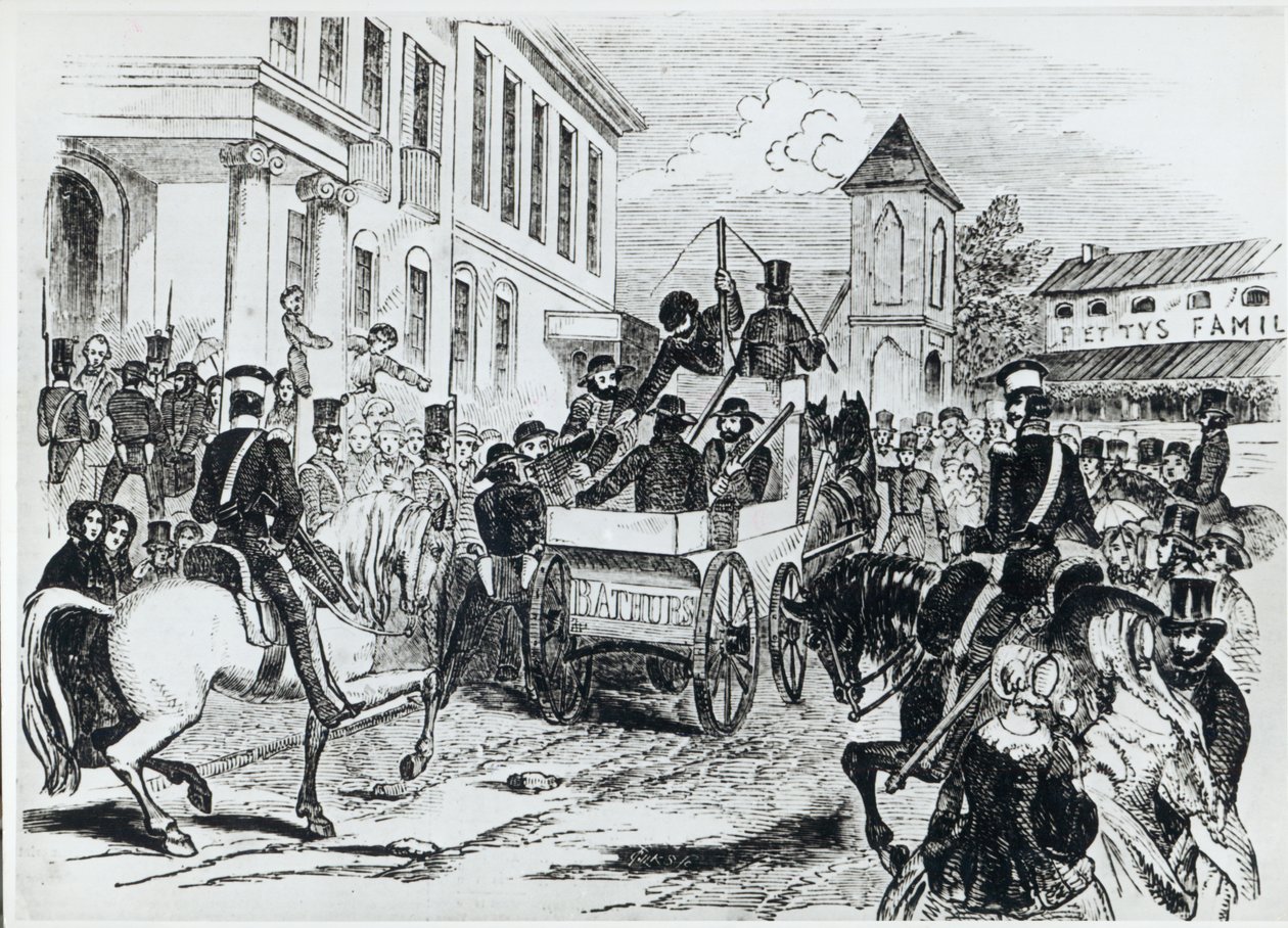 Chegada do transporte público no Tesouro Colonial, Sydney, em 21 de agosto de 1851, de "The Illustrated London News", 24 de janeiro de 1852 de Marshall Claxton