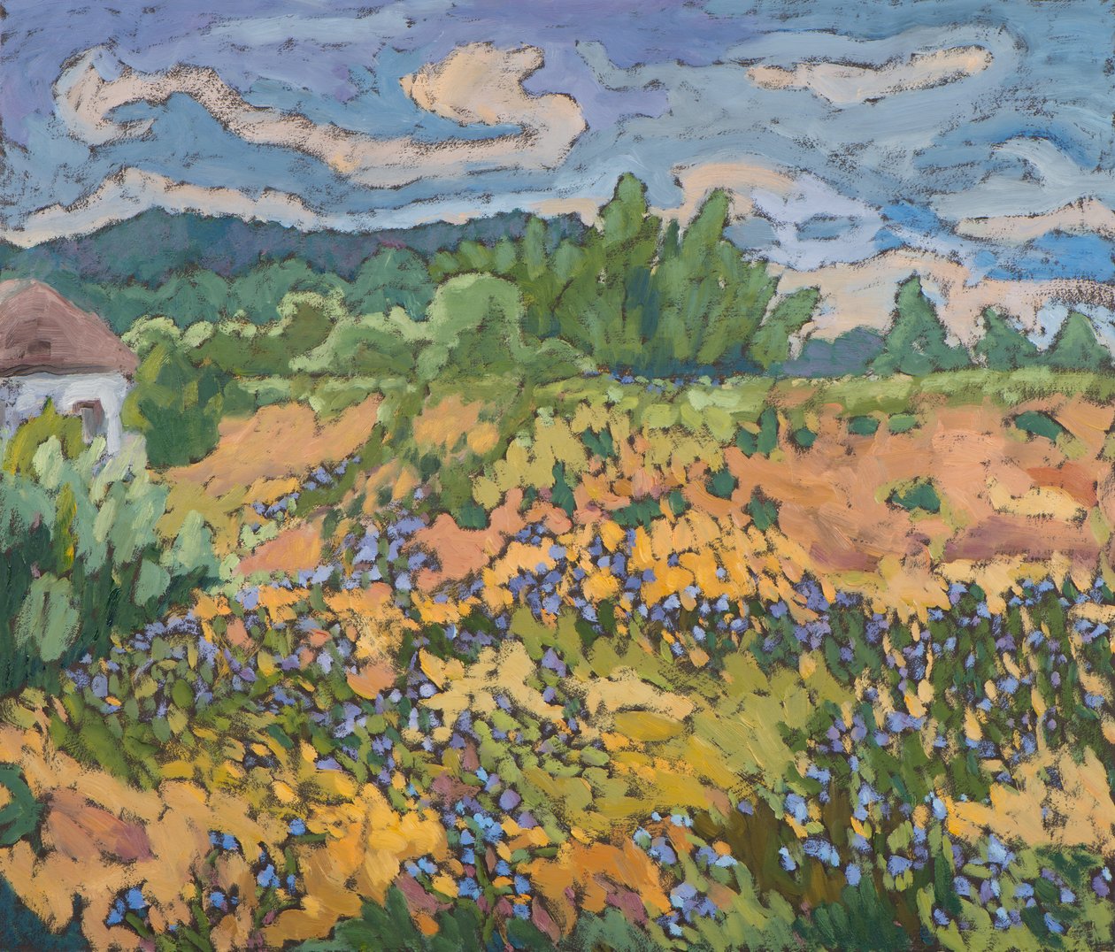 Flores Silvestres no Banco Dique (2012) 60 * 70 cm, óleo a bordo de Marta Martonfi Benke
