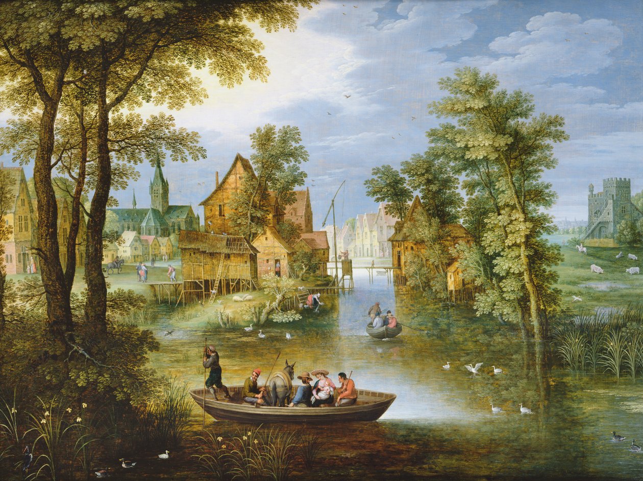 Uma paisagem do rio com a fuga para o Egito de Marten Ryckaert