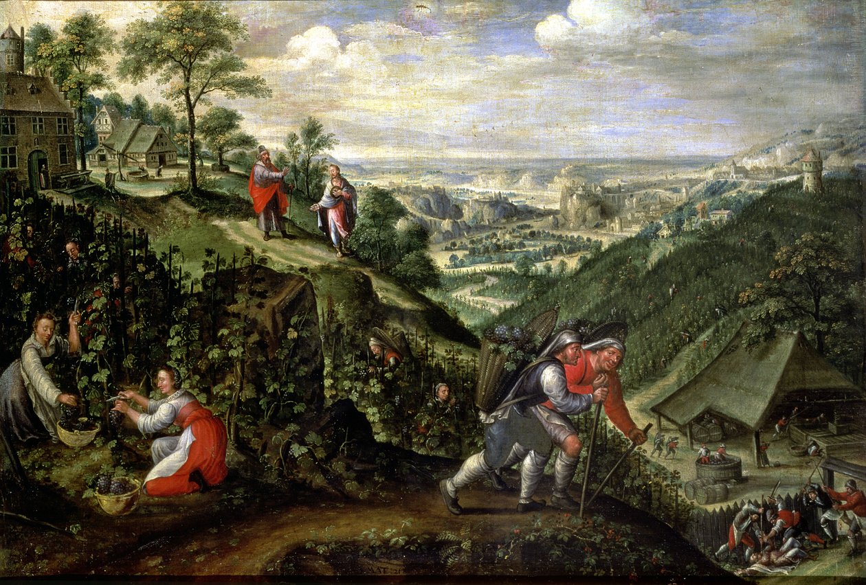 Outubro: Parábola dos "Bad Vintners", c.1580-90 (óleo sobre tela) de Marten van Valckenborch