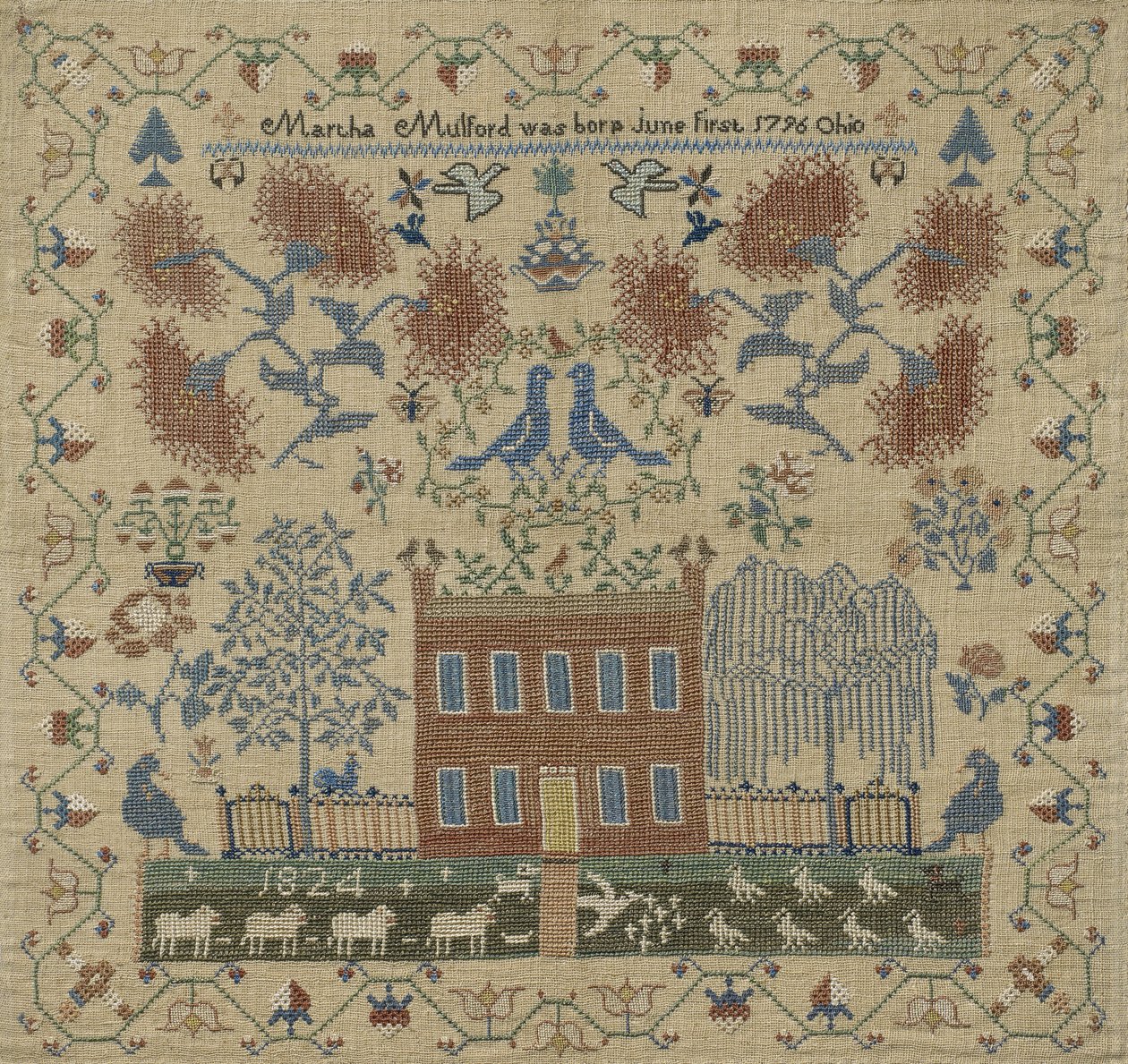 Sampler, 1824 (seda em linho) de Martha Mulford
