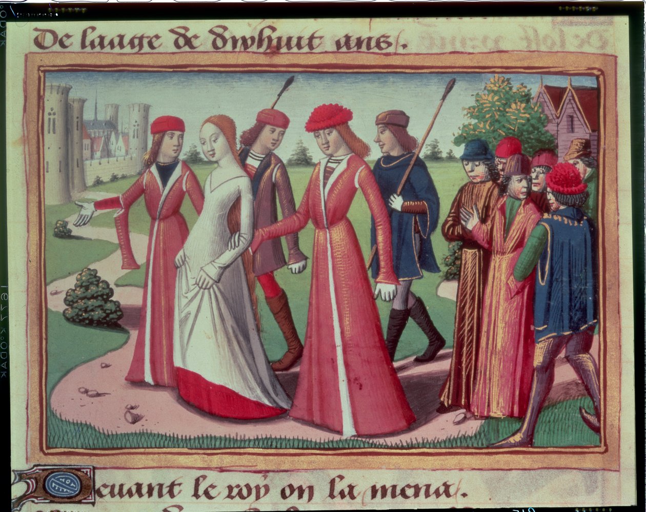 Joana d&39;Arc (c.1412-31) sendo conduzida a Carlos VII (1403-61) das Vigílias de Carlos VII, c.1484 de Martial de Paris